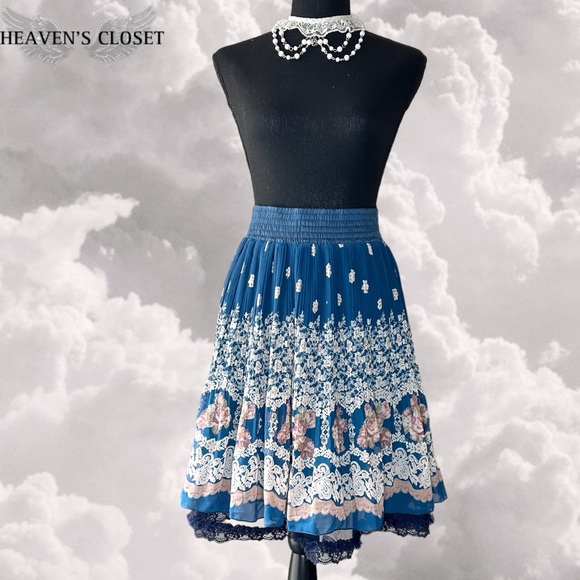 axes femme Dresses & Skirts - Blue Lolita rose print blue japanese skirt